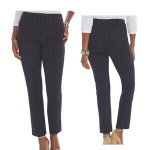 CHICO'S Women’s Classic Black: Striped Slim Straight Leg Stretch Pants Sz 10